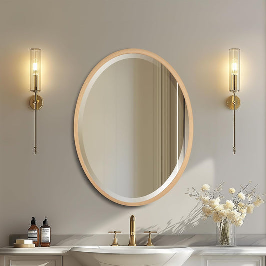 OVALCREST - Oval Wooden Beveled Wall Mirror for Home Decor, Bathroom, Vanity, Bedroom, Living Room, Hallway - London Style (Gold Paint) 13.1 x 17.1