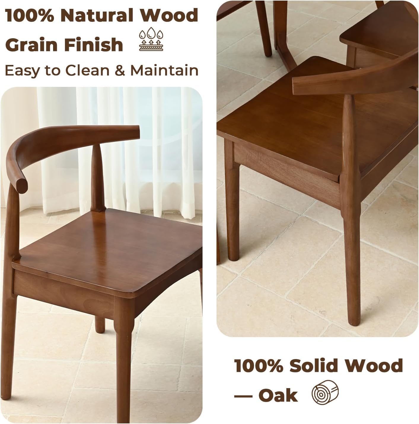 DELAVIN Solid Wood Dining Chairs Set of 4,Kitchen Chairs with Solid Oak Wood Legs, Farmhouse Style High Ladder Back Dining Room Chairs,Walnut