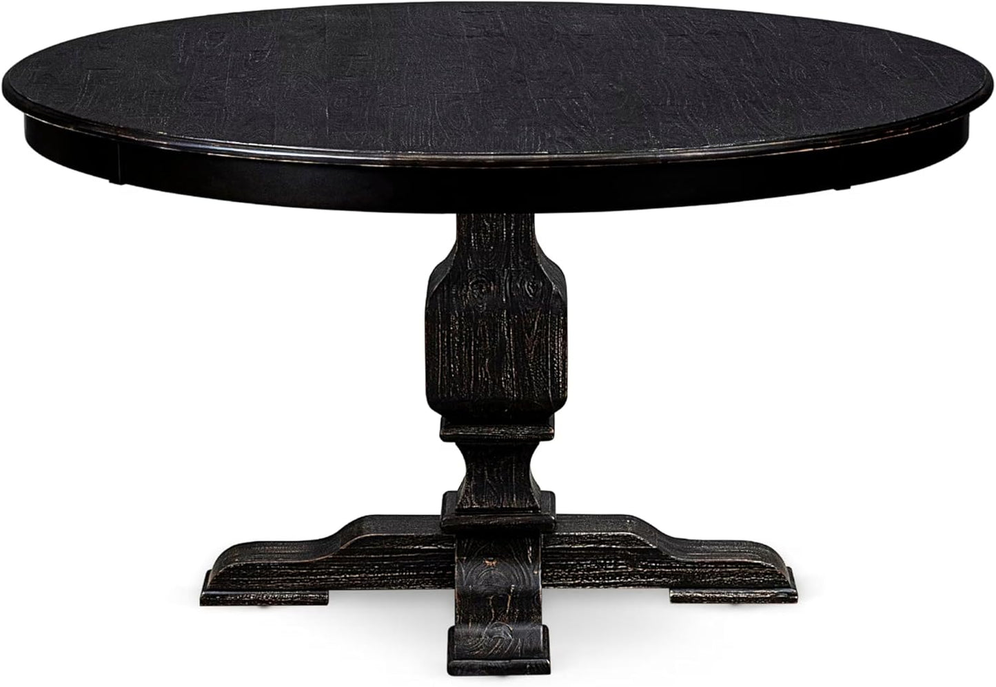 F53-11-TP - Wood Dining Table with Acacia Wood Round Tabletop, Sand Blasted Black Finish