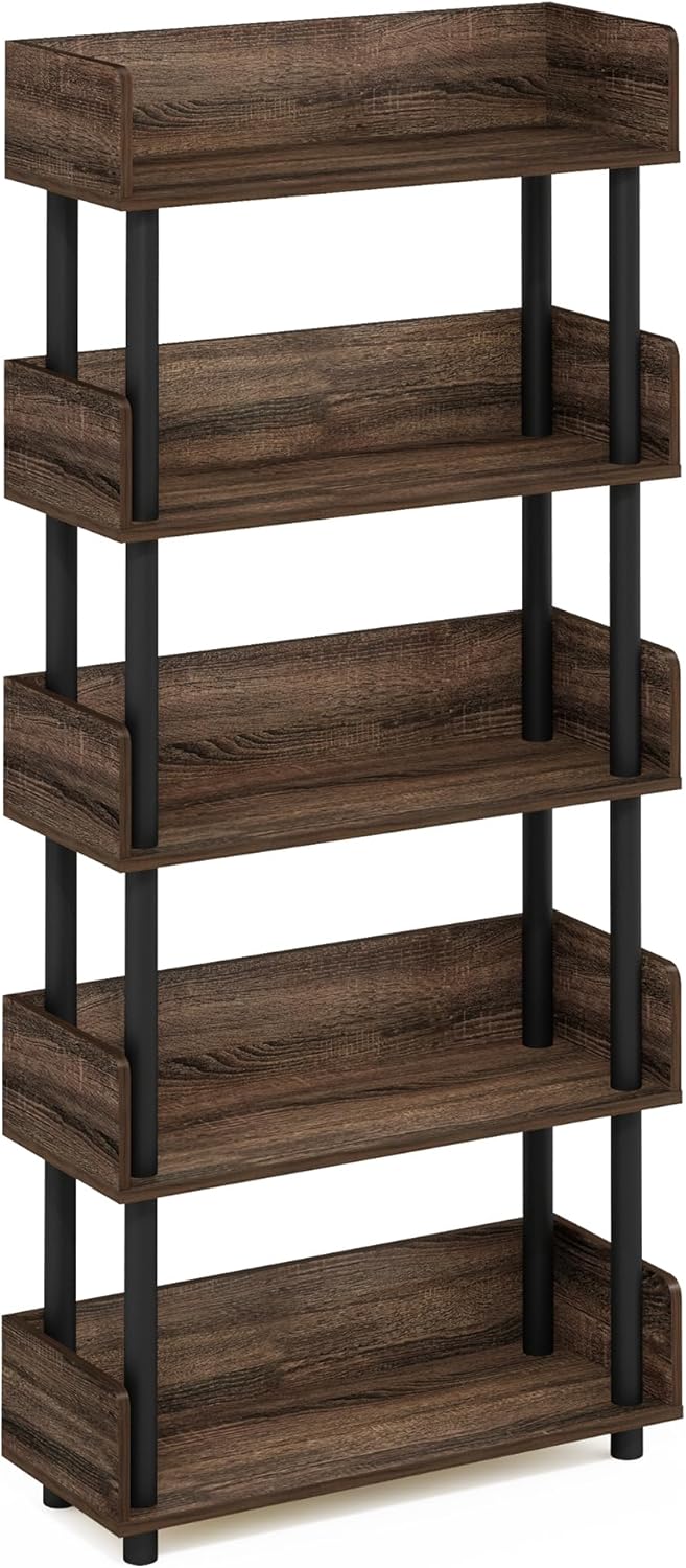 Furinno Turn-N-Tube 5-Tier Toolless Freestanding Multipurposes Display Rack, Walnut