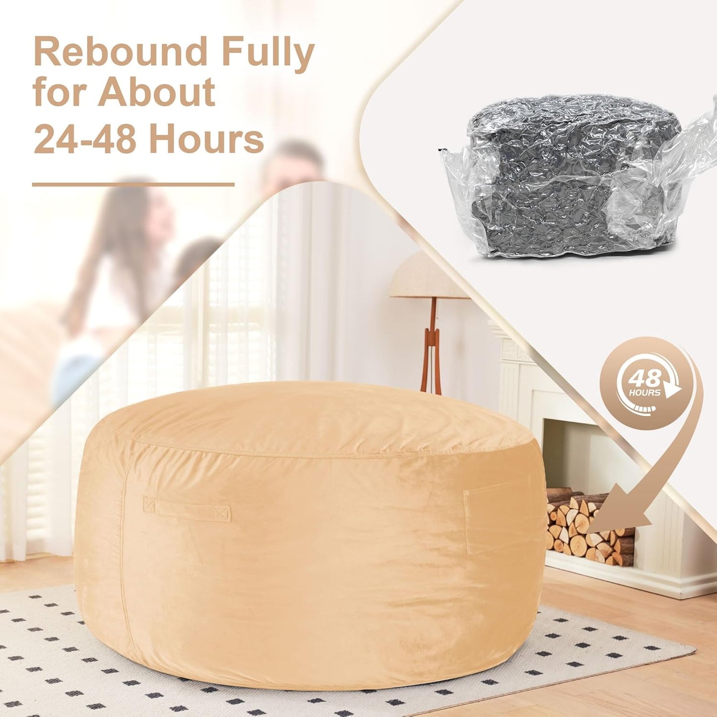 HABUTWAY Bean Bag Chair: Giant 6' Memory Foam Furniture Bean Bag Chair with Microfiber Cover - 6Ft,Khaki