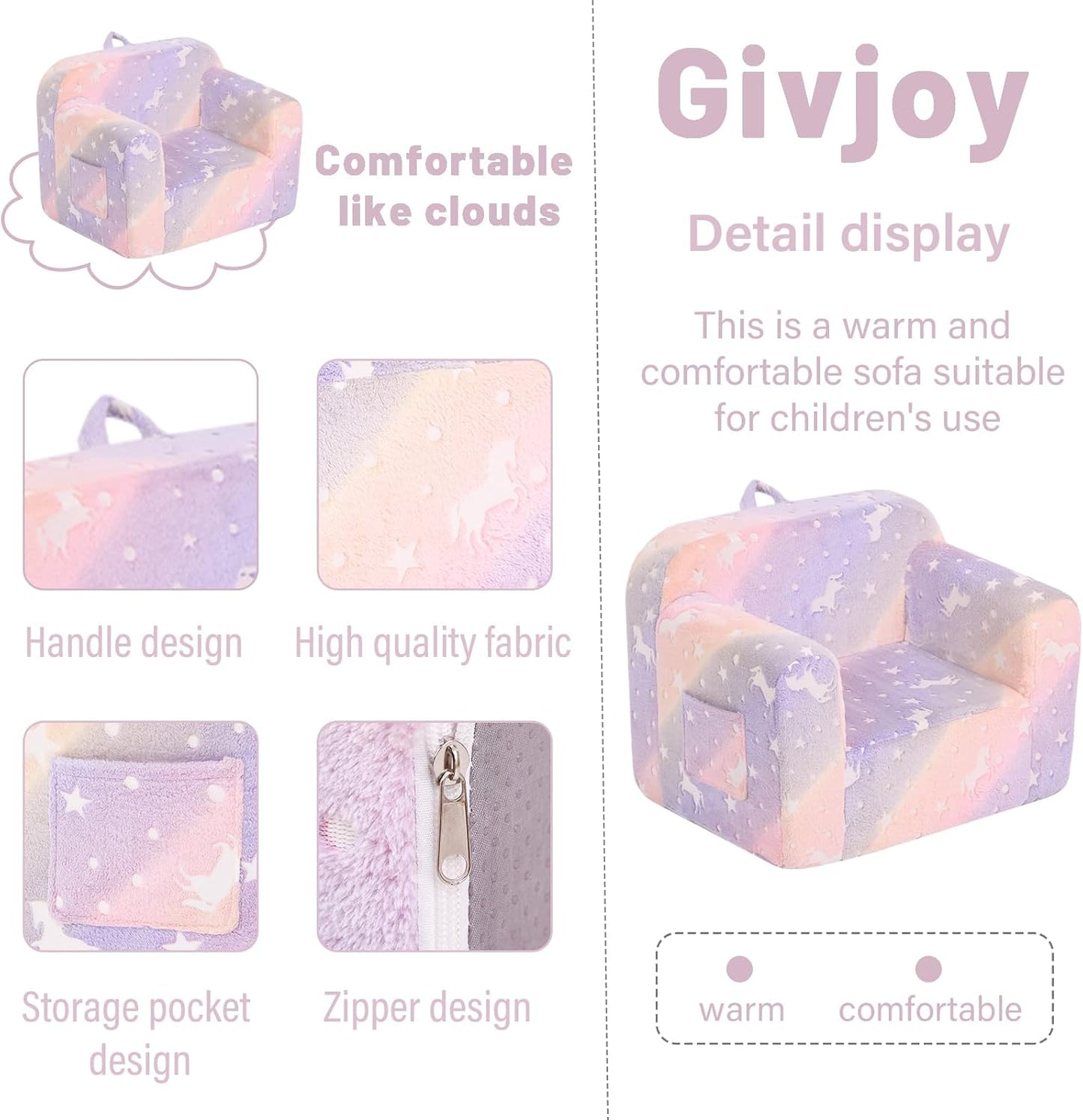 Toddler Chair Plush Kids Couch, Comfy Kids Sofa Toddler Lounger Chair for Bedroom, Convertible Toddler Couch for Girls and Boys, Reading Chair for Kids