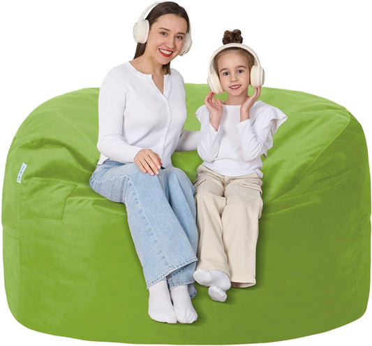 4FT Bean Bag Chair with Ultra Soft Velvet Cover Bean Bag Sofa with Memory Foam Bean Bag Chairs with Large Size Lazy Sofa for Dorm Office Living Room Bedroom Grass Green 4'