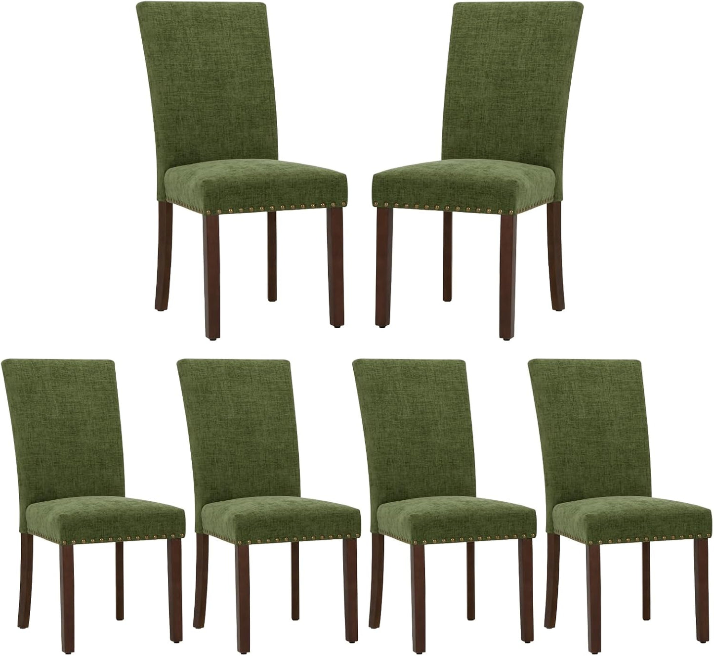 COLAMY Upholstered Parsons Dining Chairs Set of 6, Fabric Dining Room Kitchen Side Chair with Nailhead Trim and Wood Legs - Green