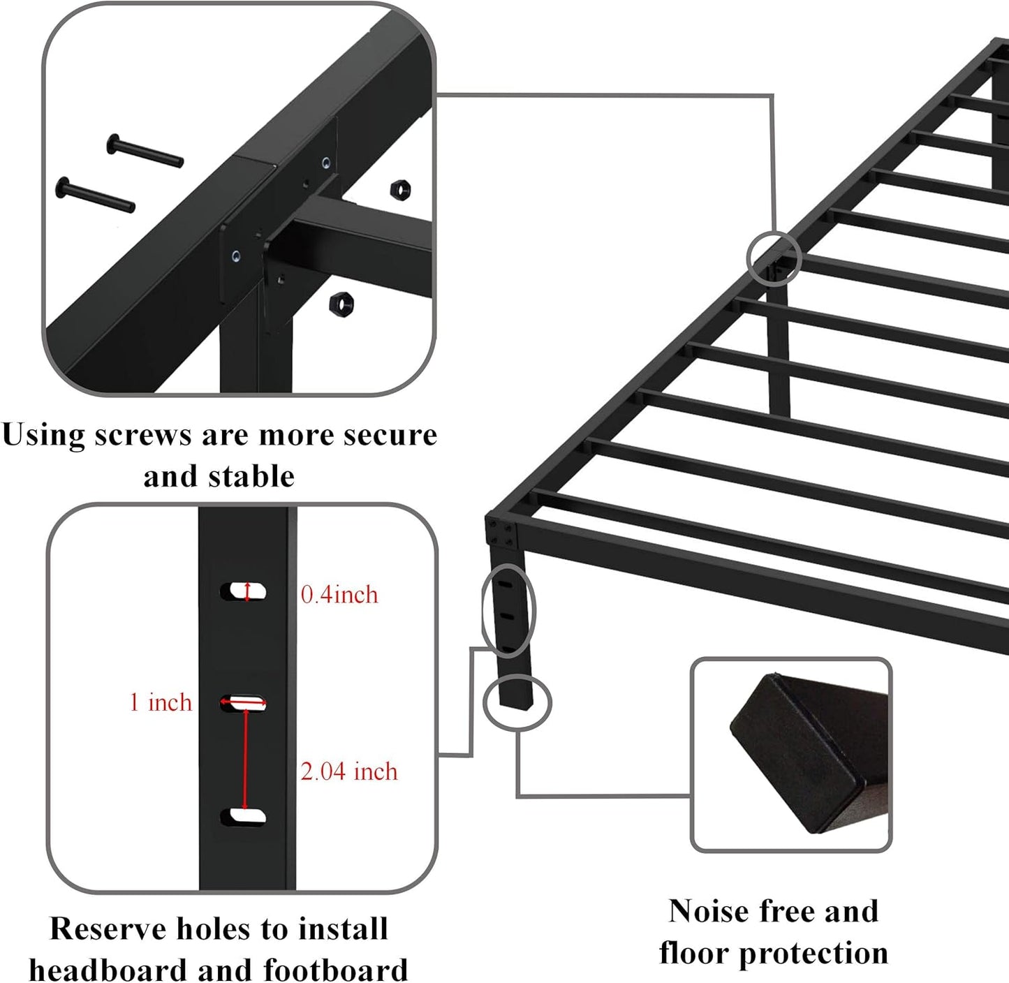 16 Inch Narrow Twin Bed Frame 30x75 No Box Spring Needed, Metal Platform 75x30 Narrow Twin Bed Frames, Eassy Assembly 3,500 lbs Heavy Duty Bedframes, Black