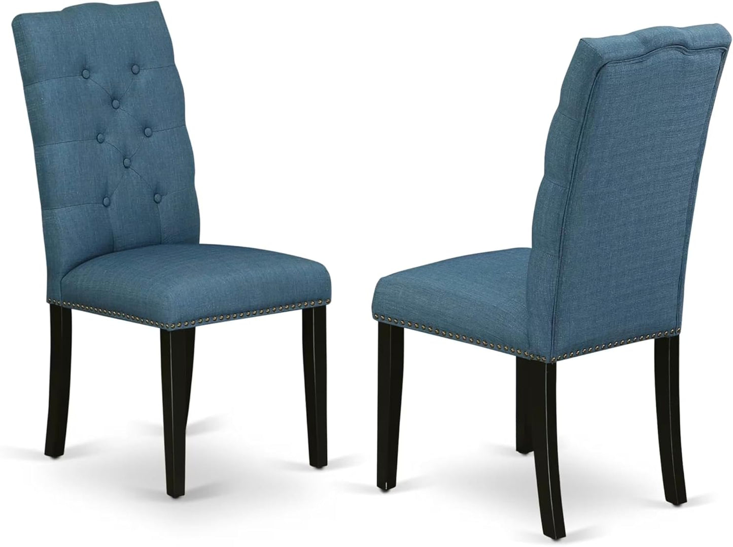 East West Furniture X627EL121-5 5 Piece Dining Table Set for 4 Includes a Rectangle Kitchen Table with X-Legs and 4 Blue Linen Fabric Parson Dining Room Chairs, 40x72 Inch, Multi-Color