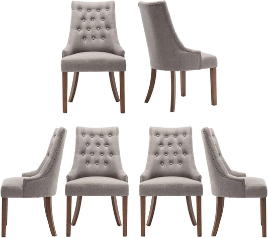 COLAMY Wingback Upholstered Dining Chairs Set of 6, Fabric Side Dining Room Chairs with Tufted Button, Living Room Chairs for Home Kitchen- Light Grey
