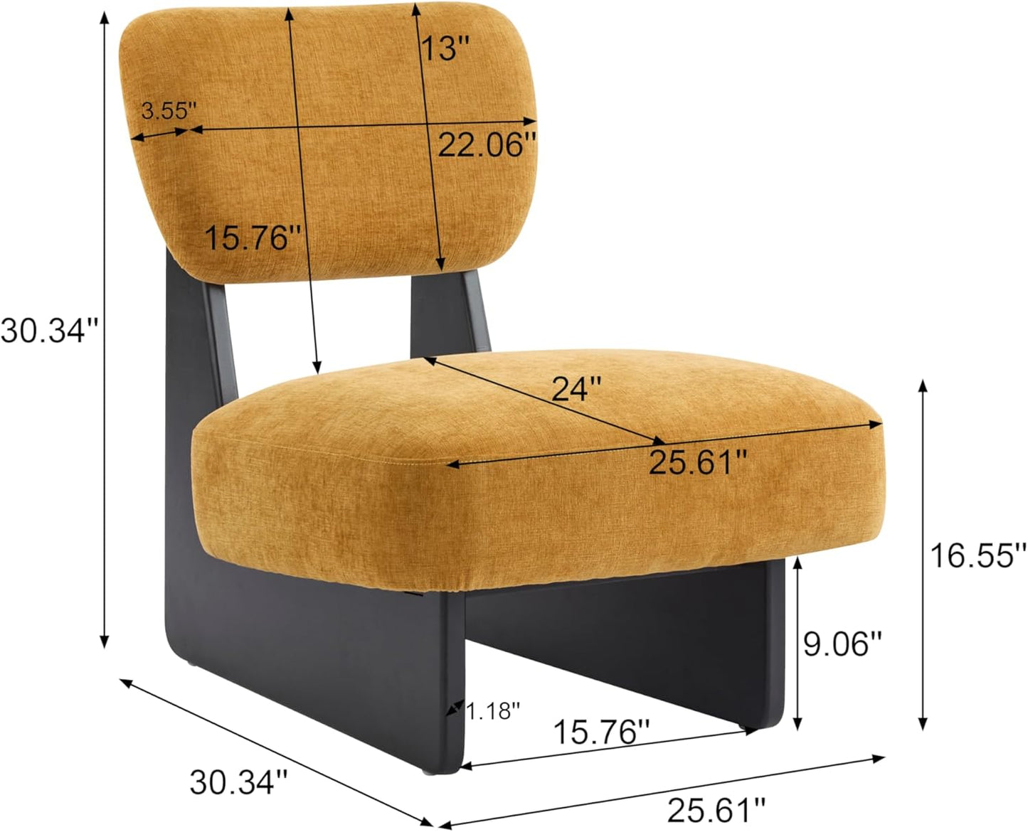 Christopher Knight Home Mores Low Profile Accent Chair Set of 2, Modern Living Room Armless Lounge Chair, Fabric Comfy Reading Chair for Bedroom, Wooden Frame and Thick Padded Seat, Black+Tumeric