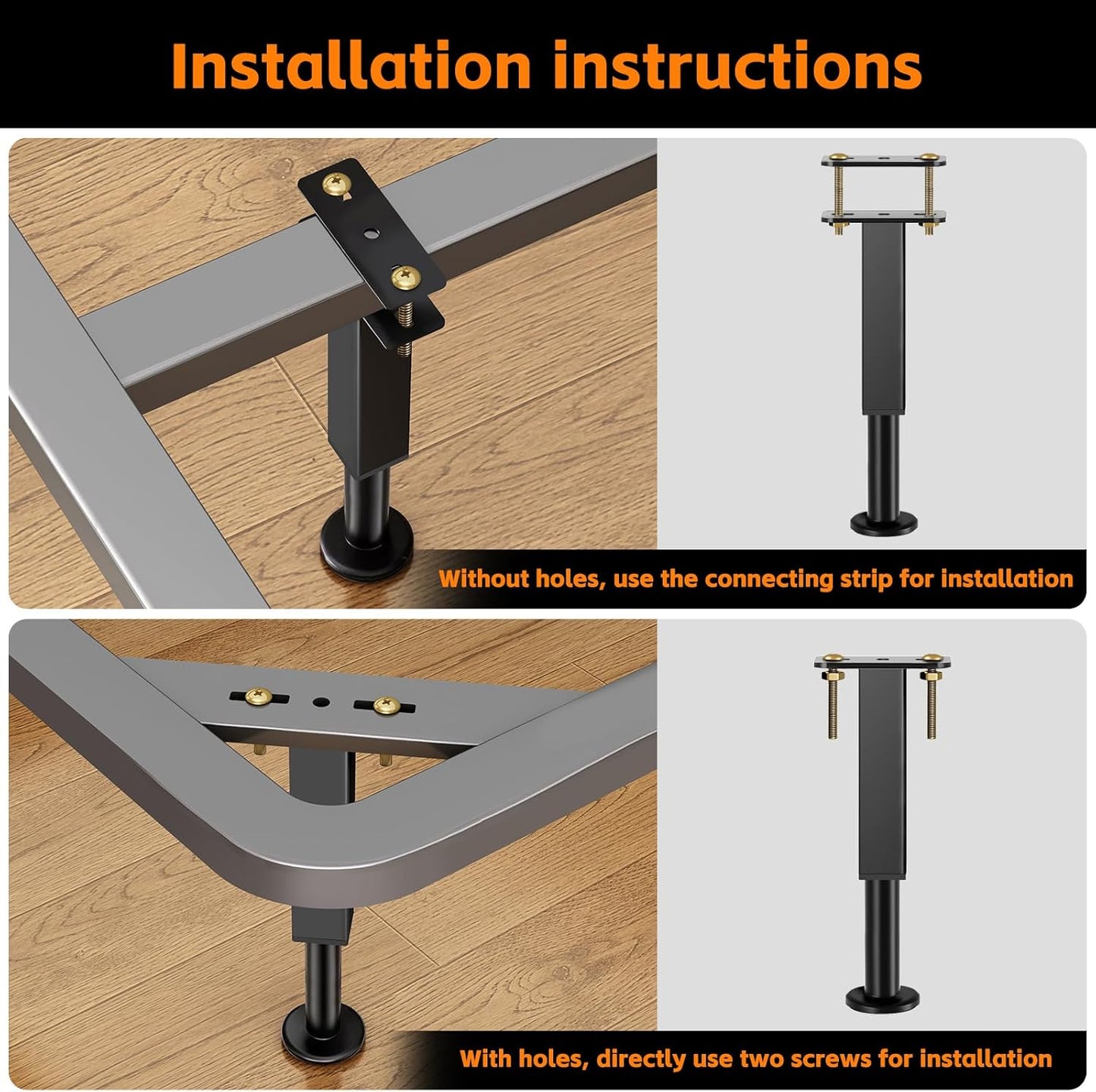 6PCS Adjustable Height Bed Support Legs, 10.2-16.5In, Metal Heavy Furniture Legs with Rubber Non-Slip for Sofa/Cabinet/Couch/Dresser/Table, Furniture Feet Replacement for King Queen Bed Frame Slat