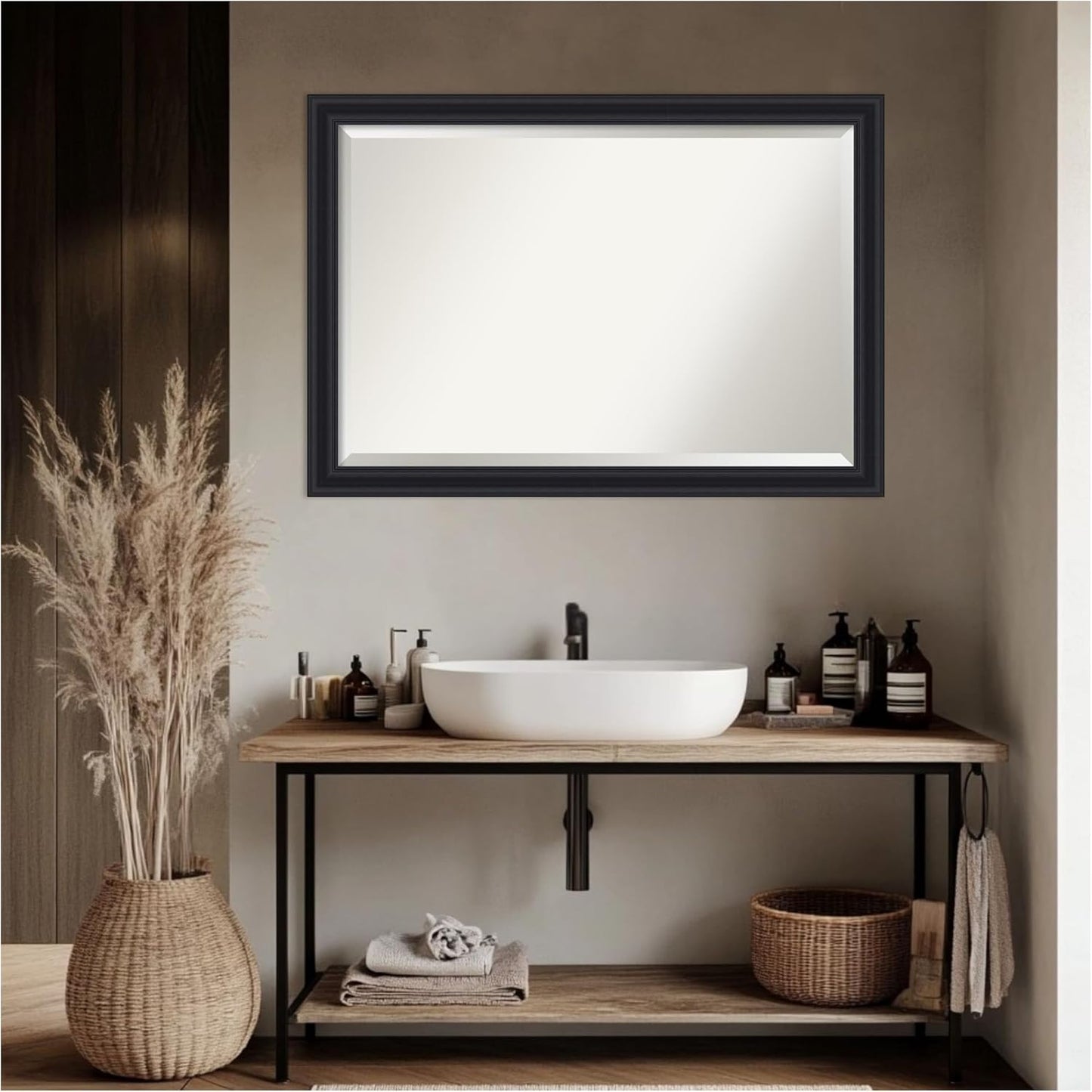 Amanti Art Black Bathroom Mirror for Over Sink, 28x40 Dalat Black Rectangle Vanity Mirror, Large Traditional Frame, Hangs Horizonally and Vertically, Bathroom Wall Decor, Beveled Edge