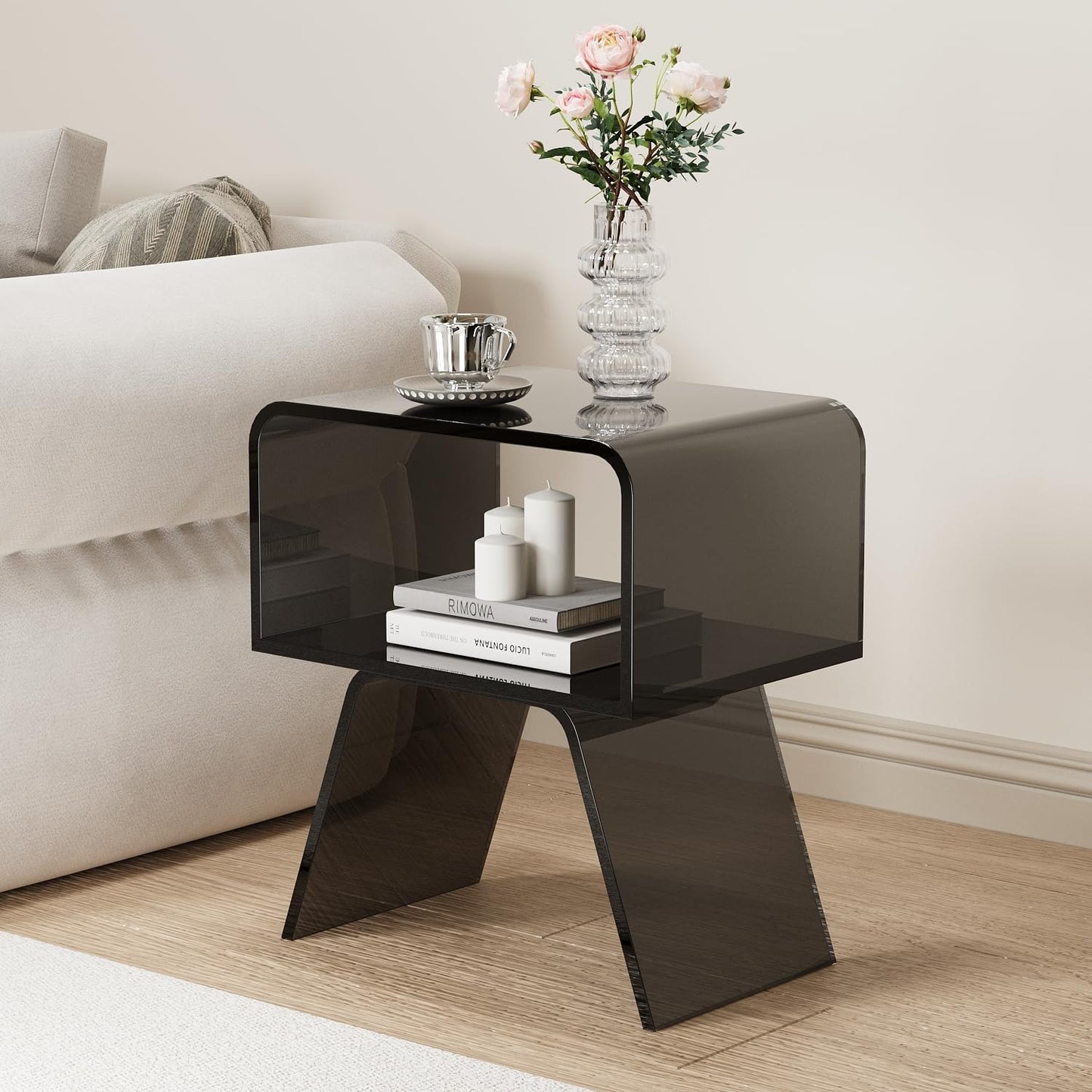 Acrylic Nightstand Side Table Modern nightstand Clear Home Decor Display End Table for Living Room, 12D x 15W x 20H inch