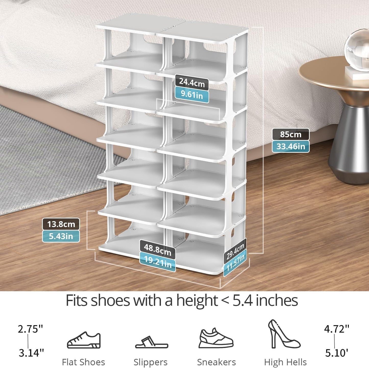 ZOINLIY Stackable Shoe Organizer for Closet, Small Shoe Rack for Entryway, Bedroom, Dorm Rooms, Free Standing Shoe Shelf, Plastic Shoe Cubby for Small Space, Grey Space Saver Shoe Holder