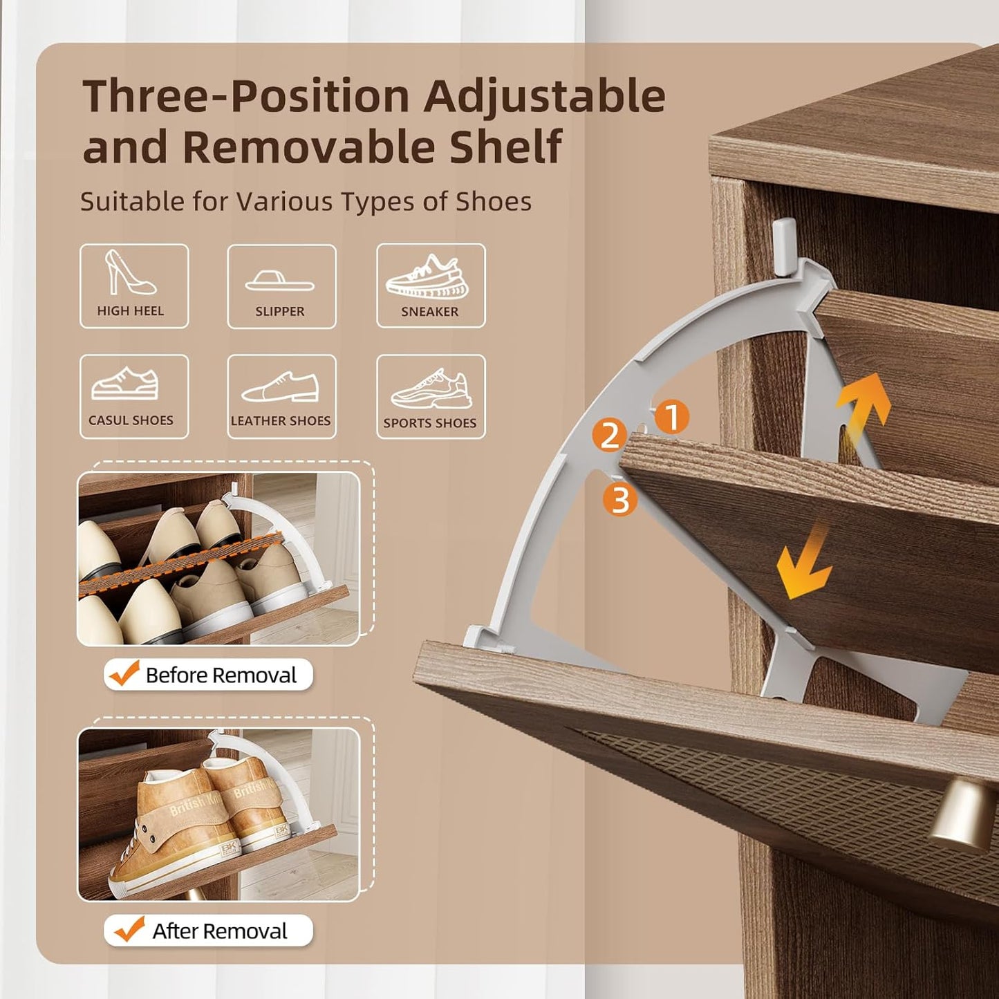Nicetree Shoe Cabinet Storage for Entryway, Farmhouse Slim Shoe Organizers with 4 Flip Drawers, Freestanding Large Shoe Rack with 3-Tier Adjustable Shelves for Hallway,Foyer, Rustic (Oak)
