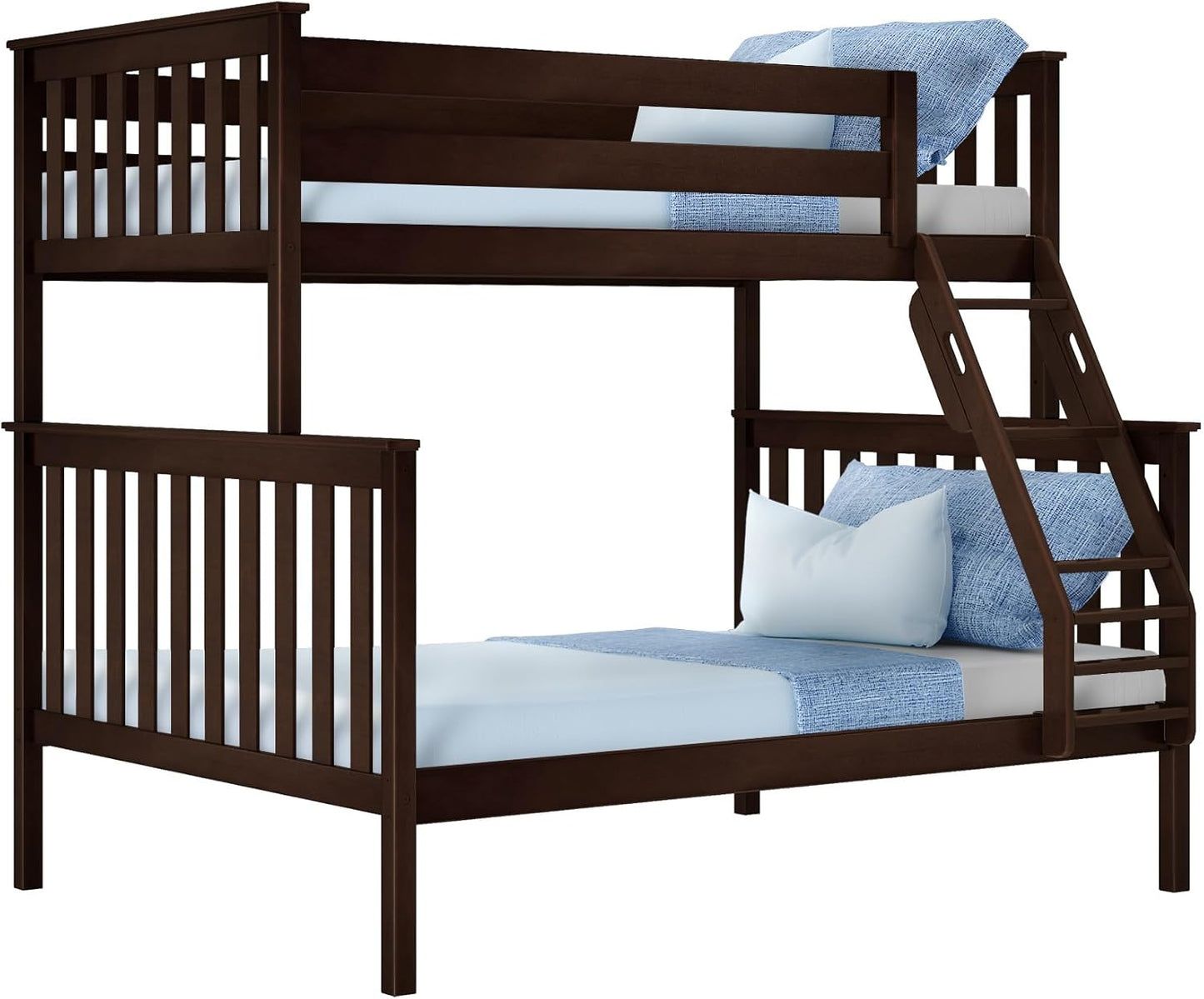 Max & Lily Bunk Bed Twin Over Full Size with Ladder, Solid Wood Platform Bed Frame with Ladder for Kids, 14" Safety Guardrails, Easy Assembly, No Box Spring Needed, Espresso