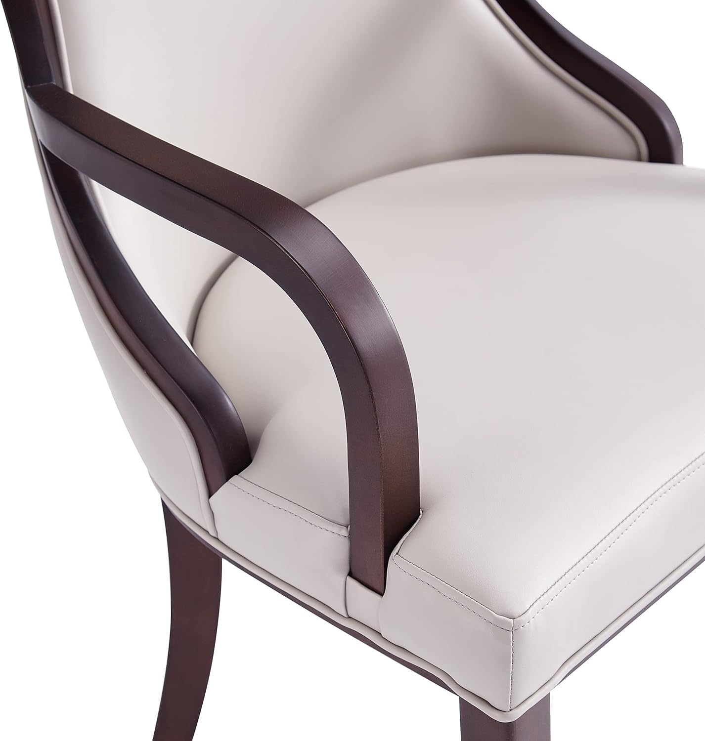 Manhattan Comfort Grand Faux Leather Dining Chair with Arms, Padded Wingback Seat, Fine Rectangular Stitching and Solid Wood Frame, Set of 1, Light Grey