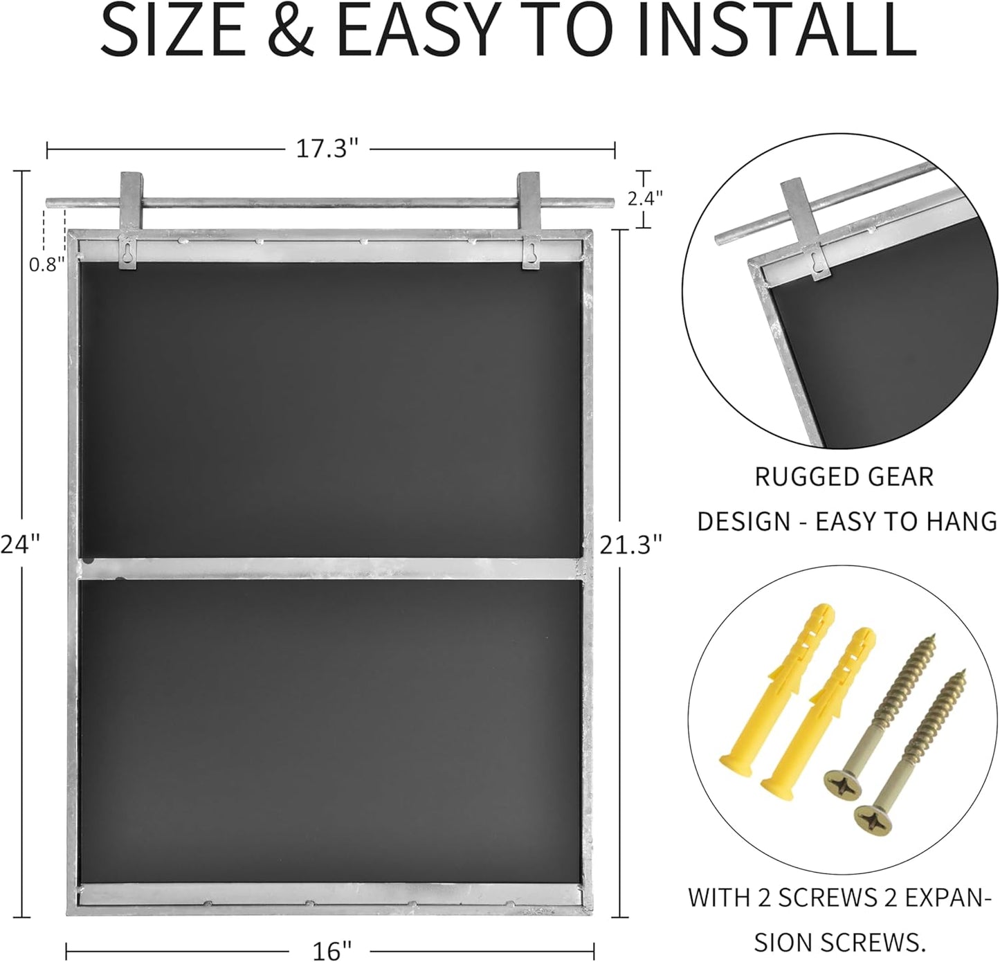 16x24 Inch Rectangle Bathroom Vanity Mirror for Wall Mounted Over Sink Farmhouse Rustic Frame Barn Door Mirrors Silver Foyer Entryway Decor