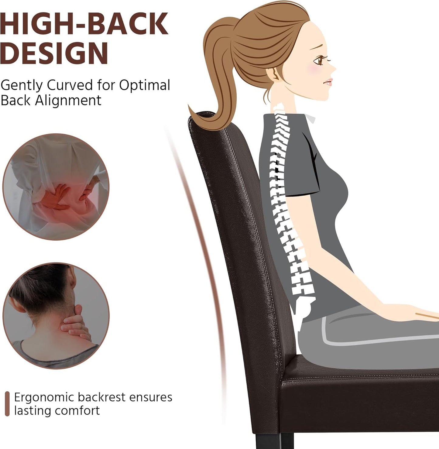 Yaheetech Dining Chairs Set of 6 Faux Leather Modern Dining Room Chairs with Rubberwood Legs and Padded Seat for Kitchen/Living Room/Restaurant, Dark Brown