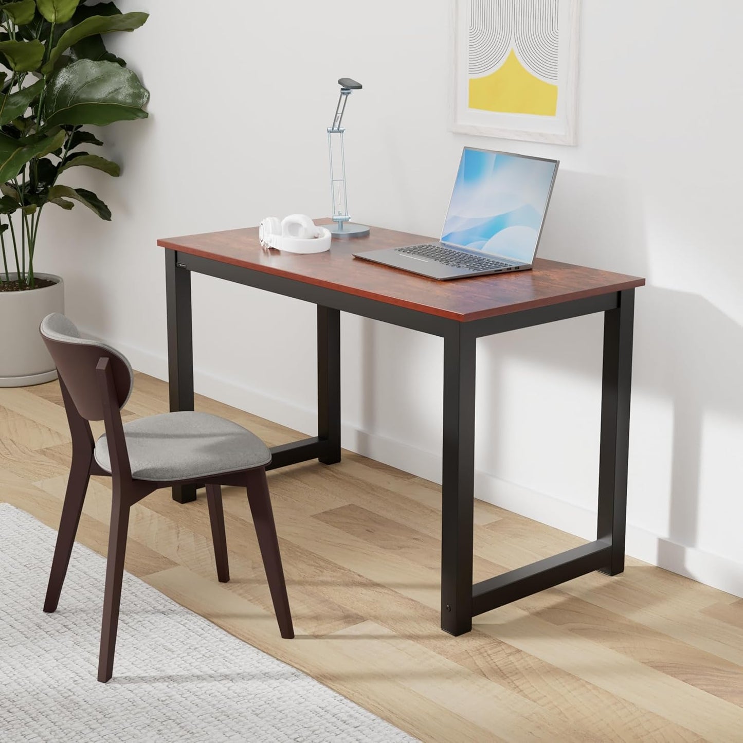 Decoholic 47 Inch Computer Desk, Home & Office PC Laptop Study Writing Table Workstation with Leg Bars, Modern Simple Industrial Style, Rustic Brown