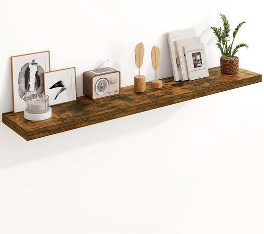 Fun Memories Floating Shelves 55 Inch Long, 8 Deep Floating Shelves for Wall, Large 55 x 8 Display Shelves for Living Room, Kitchen, Wood Deep Wall Shelves for Home Storage, Rustic Brown, 1 Pack