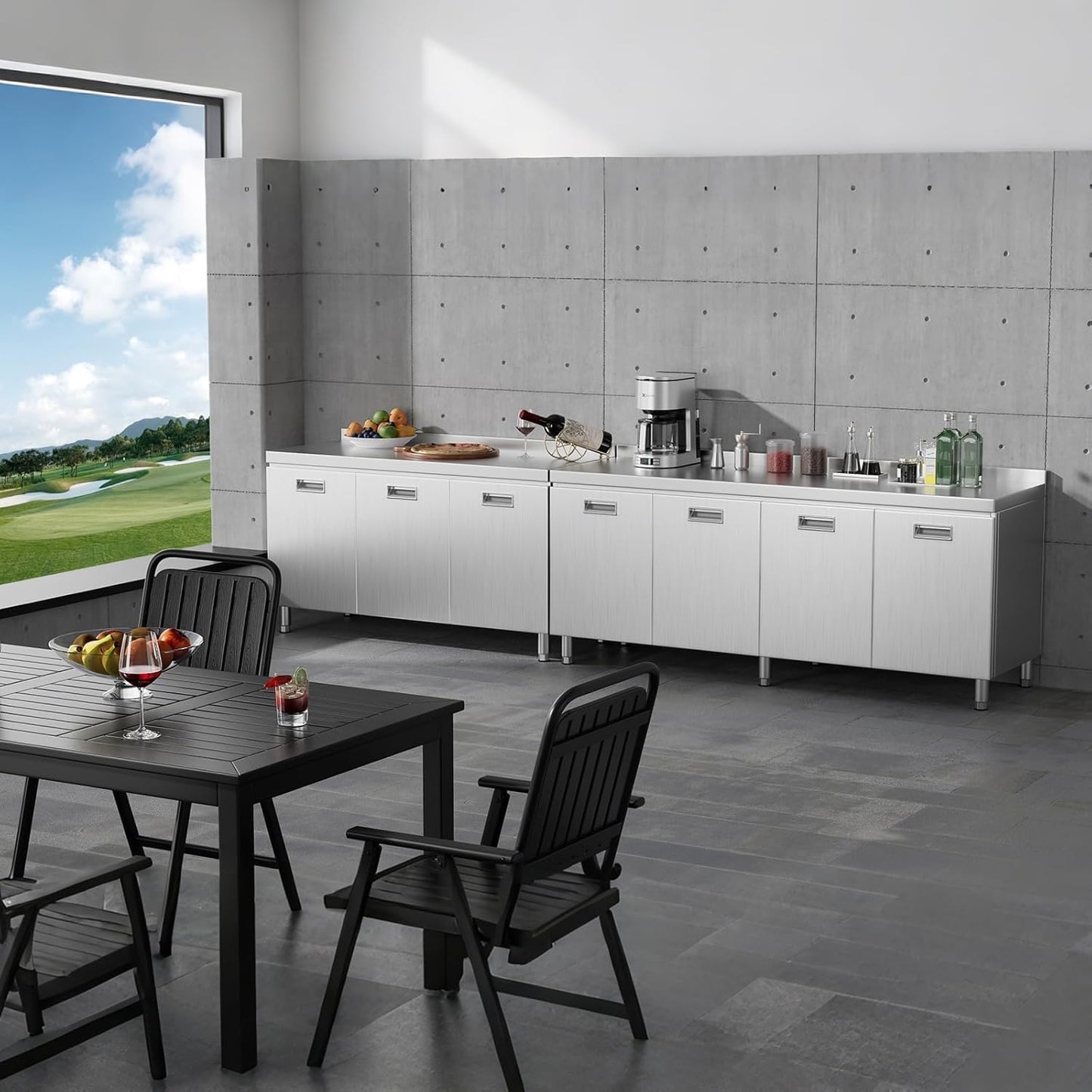 ZZV 59 inch Stainless Steel Prep Table with Storage Stainless Steel Cabinet for Prep & Work Commercial Worktable with Cabinet and 3 Doors for Kitchen, Restaurant, Hotel, Garage, Warehouse, Outdoor