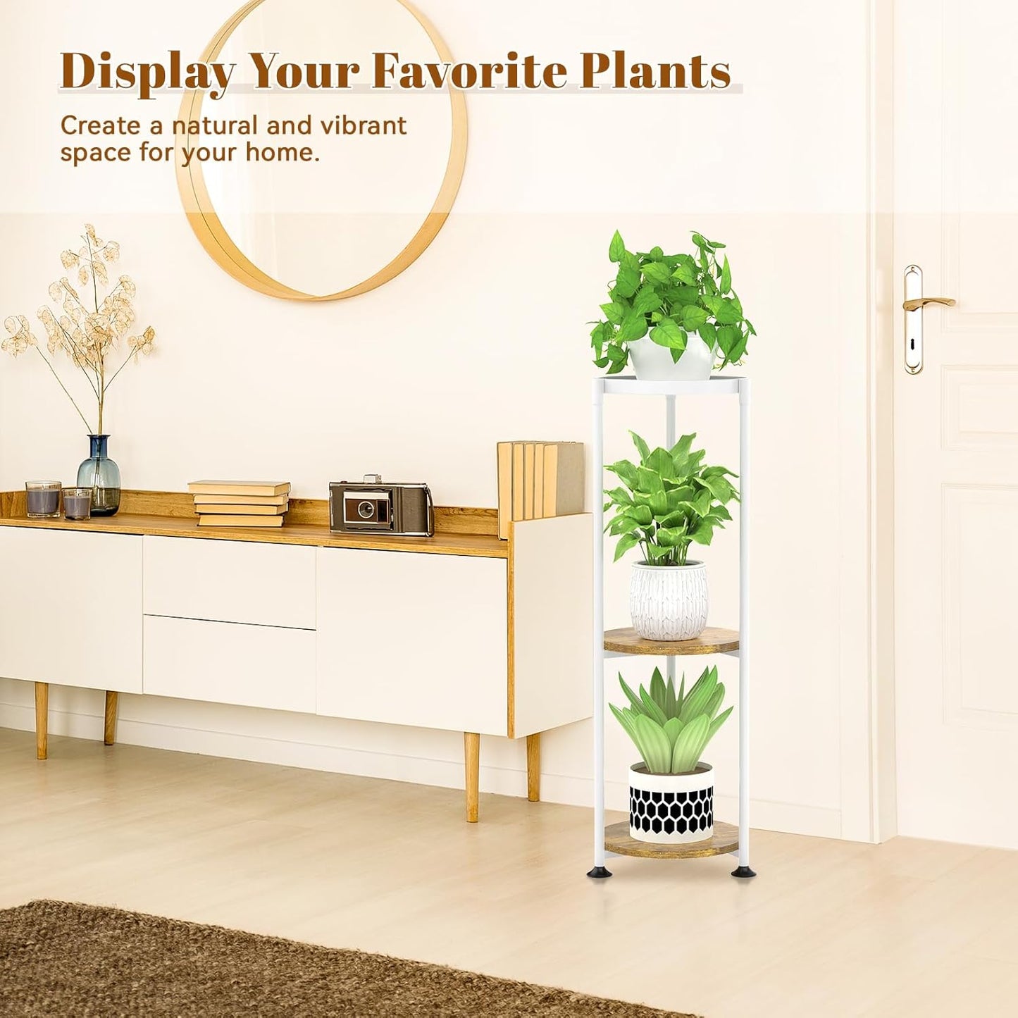 KMOTASUO 3 Tier White Plant Stand Indoor for Large Tall Heavy Duty Planter, Multiple Sturdy Metal Flower Corner Rack for Narrow House Floor, Iron Vertical Level Round Orchi Holder Organizer, Modern