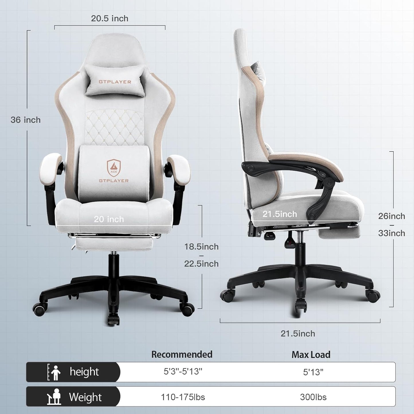 GTPLAYER Gaming Chair, Computer Office Chair with Pocket Spring Cushion, Linkage Armrests and Footrest, High Back Ergonomic Computer Chair with Lumbar Support Task Chair with Footrest