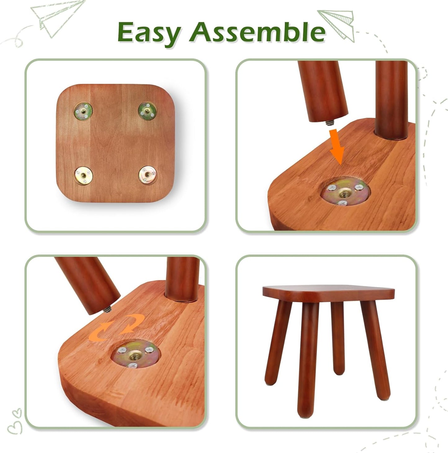 BEE&OAK Wooden Step Stools for Adults, Solid Rubber Wood Non-Slip Step Foot Stool, Heavy Duty 300 lbs One Step Stool for Bedroom, Bathroom, Kitchen (Red-Brown, 9.25" (D) x 9.25"(W) x 8.86"(H))