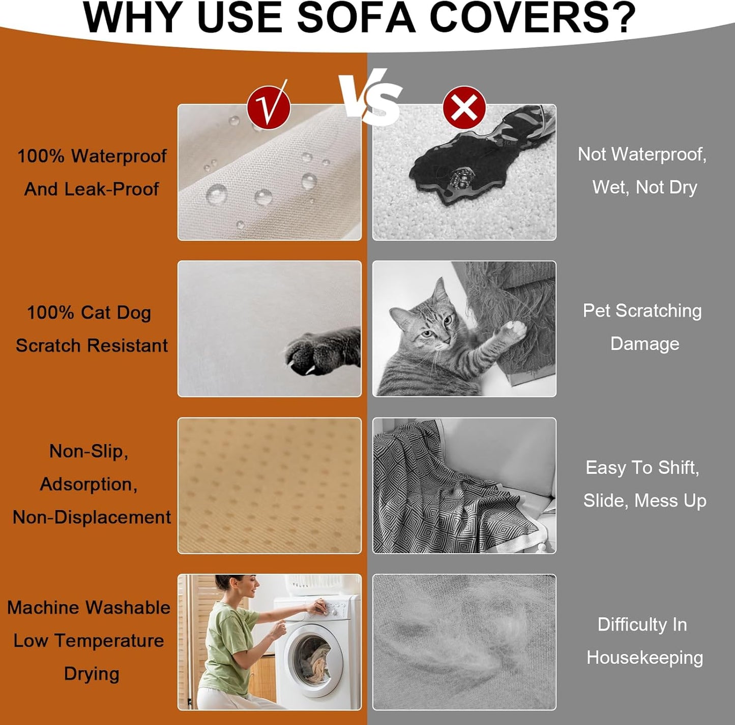 STACYPIK Waterproof Ivory White Sofa Covers Couch Cover for Pets, Anti-Cat Scratch Furniture Protector or 2 Cushion Couch, Washable Jacquard Recliner Loveseat Sofa Slipcover for Pets, Kids-71X71IN