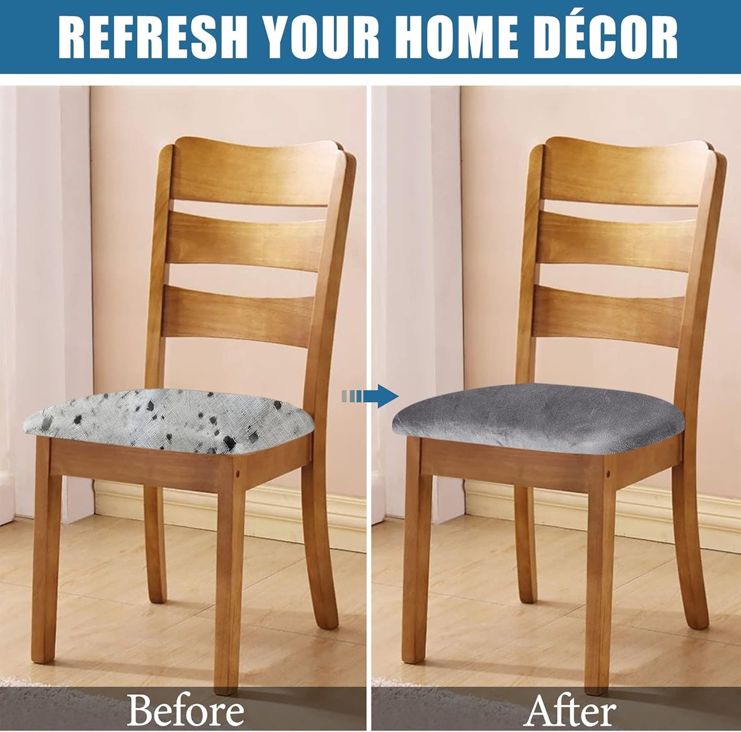 Smiry Velvet Seat Covers for Dining Room Chair Set of 6, Stretch Fit Removable Washable Chair Seat Cushion Protector Slipcovers with Ties, Grey