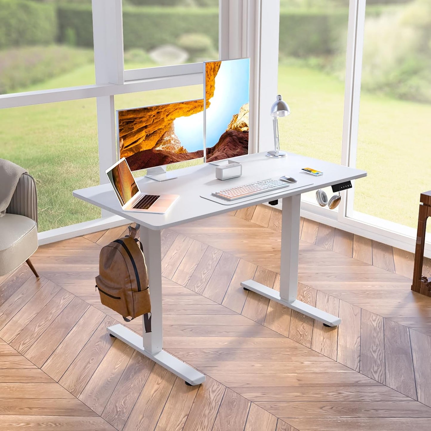 Kingant Electric Standing Desk Height Adjustable Stand Up Desks [48x 20 Inch] - Sit Stand Desk Ergonomic Rising Desks Computer Stand Desk for Home Office Workstation & Cable Management