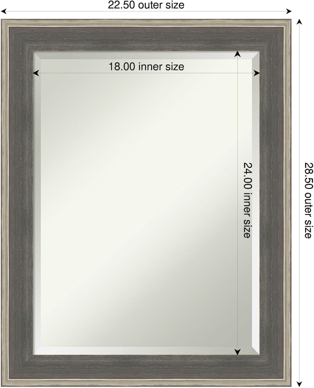 Amanti Art Grey Wall Mirror 29x23 Cottage Grey Silver Rectangle Bathroom Mirror for Wall Decor Living Room, Medium Casual Wood Frame, Hangs Horizonally and Vertically, Bathroom Decor, Beveled Edge