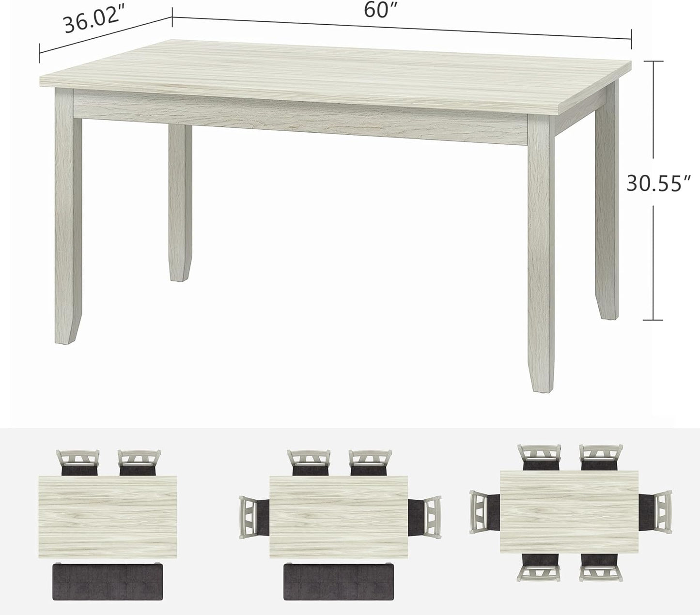 Solid Wood Dining Table, Part of Dining Table Set- Mix and Match Table, Chair, and Bench Sold Separately for Dining Room, Kitchen, Grey