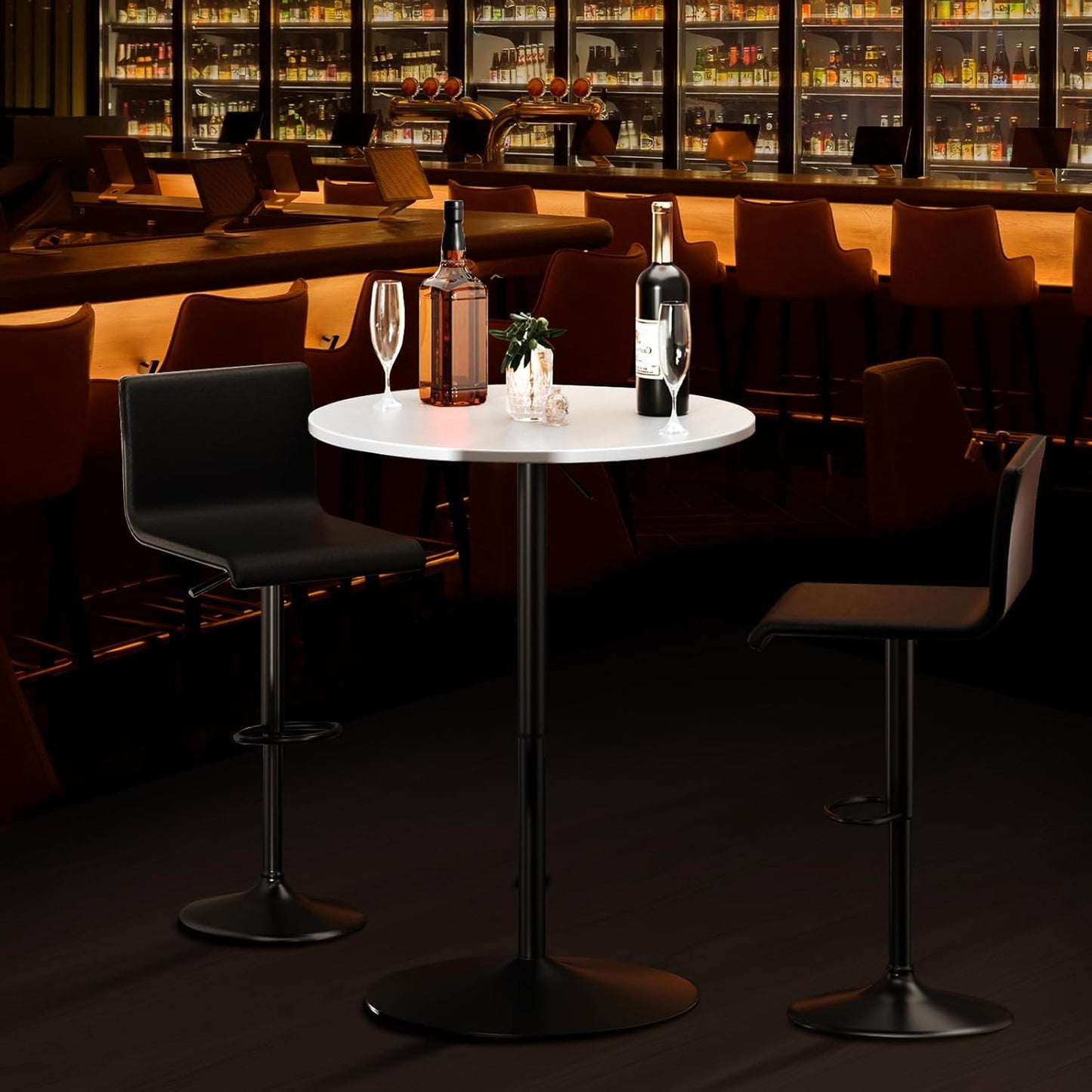 Athena Collection Modern Bar Table Round Top Height Adjustable, Tall Bistro Pub Cocktail Table Height Top and Sturdy Base, Suitable for Home Kitchen Pub Restaurant Outdoor, White