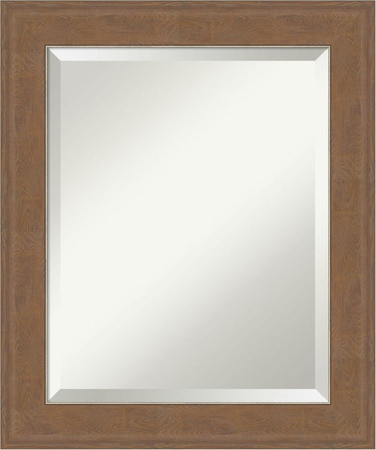 Amanti Art Brown Wall Mirror 25x21 Alta Medium Brown Rectangle Bathroom Mirror for Wall Decor Living Room, Small Rustic Farmhouse Frame, Hangs Horizonally and Vertically, Bathroom Decor, Beveled Edge
