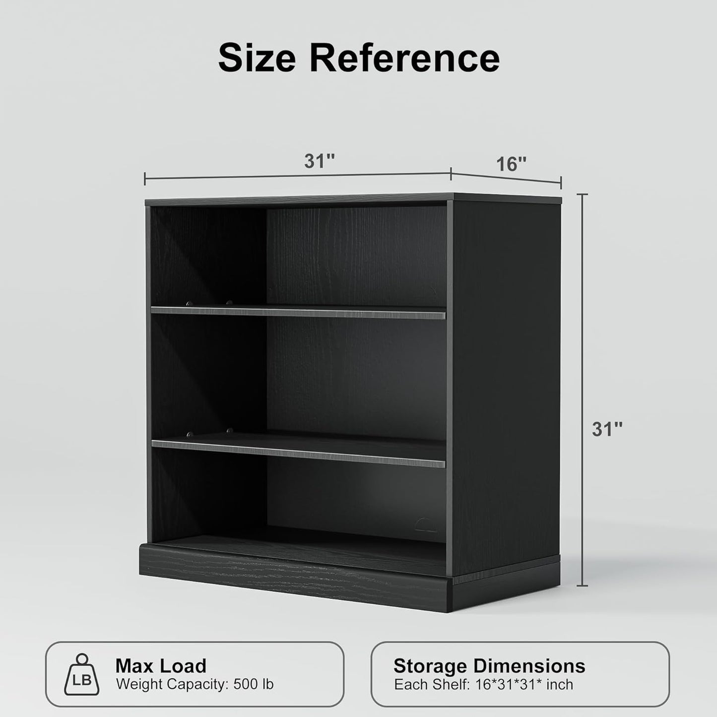 31" Wooden Book Shelf, Shelf Bookcase, Modern Bookshelf with Adjustable Shelf for Home Office, Study Room, Black