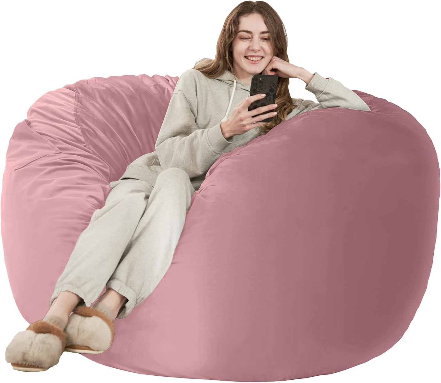 HABUTWAY Bean Bag Chair: Giant 5' Memory Foam Furniture Bean Bag Chairs for Adults with Microfiber Cover 5Ft (Soft Pink)