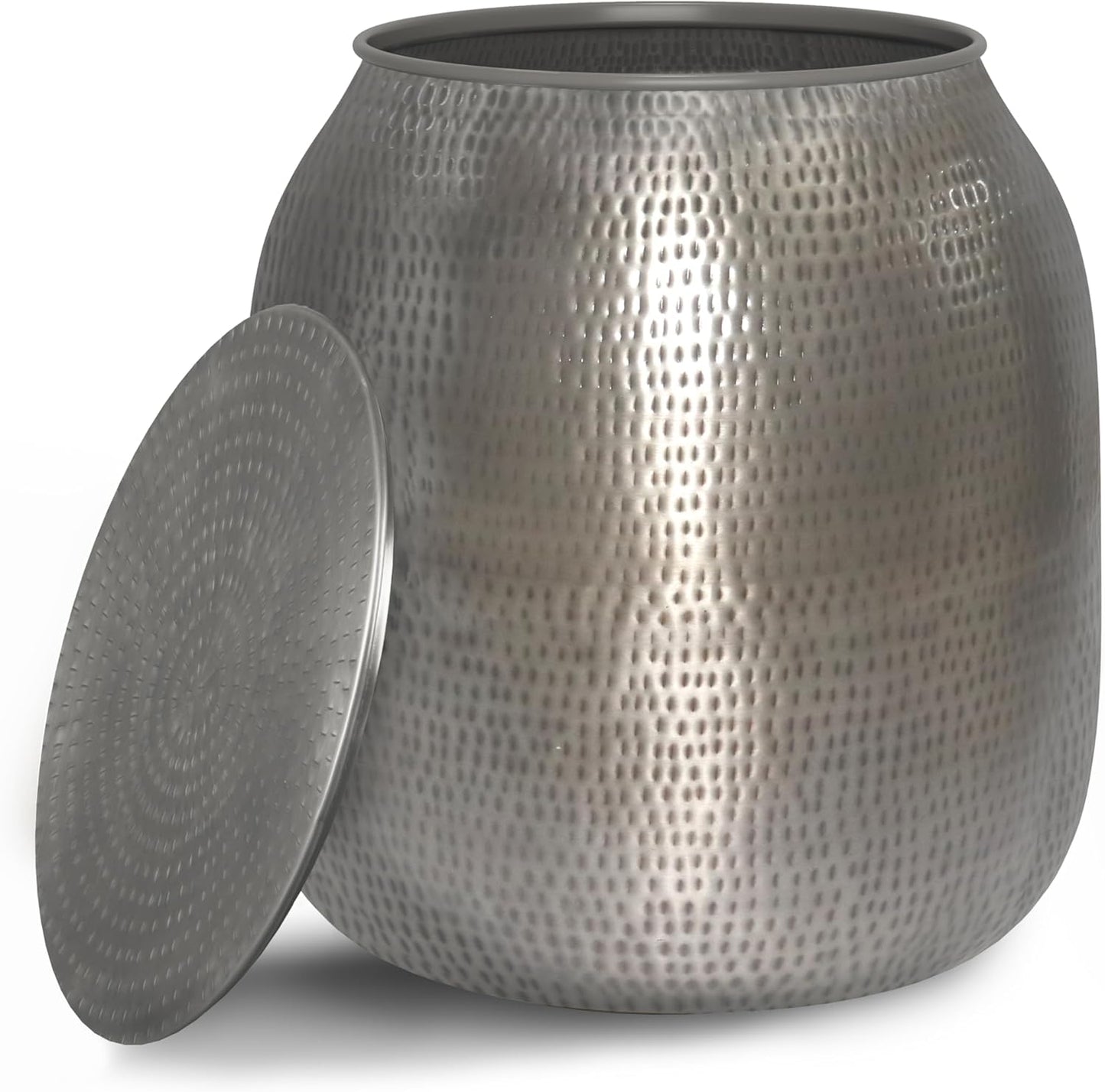 SIMPLIHOME Griffen Industrial 19 Inch Wide Metal Storage Accent Side Table in Antique Silver, Fully Assembled, For the Living Room and Bedroom