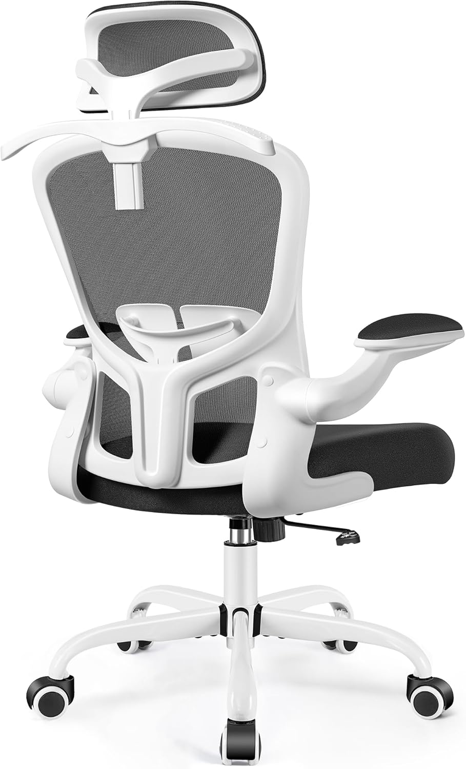 FelixKing Office Chair with Headrest, Ergonomic Desk Chair with Wheels, Task Swivel Comfy Chair with Adjustable Lumbar Support, Breathable Mesh Computer Chair with flip-up Armrests for Home (White)