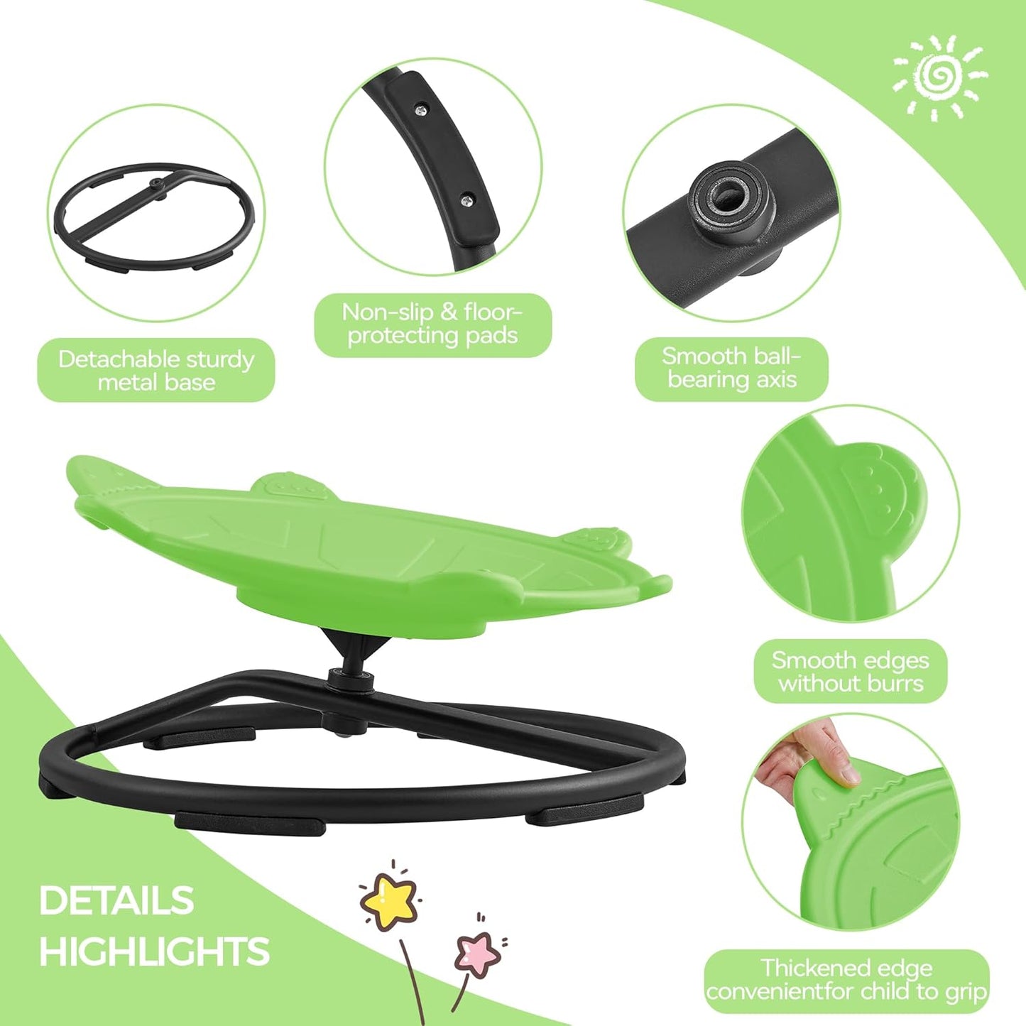 Swivel Chair for Kids, 360° Spinning Seat, Toddler Sit and Spin Wobble Chair, Sensory Balance Toys, Autism ADHD Chairs, Play Equipment Relief Motion Sickness for Boys Girls (Green)