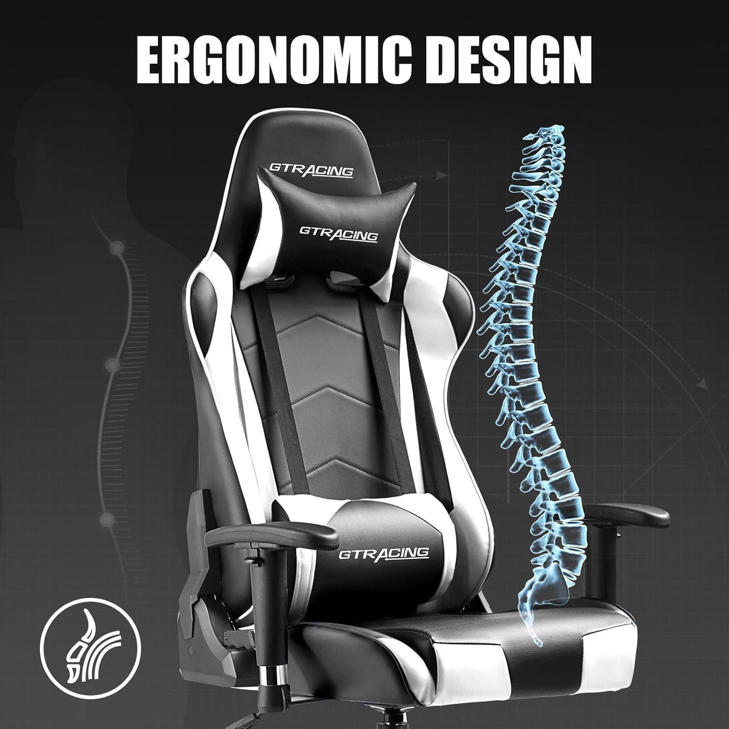 GTRACING Gaming Chair Racing Office Computer Ergonomic Video Game Chair Backrest and Seat Height Adjustable Swivel Recliner with Headrest and Lumbar Pillow Esports Chair (White)