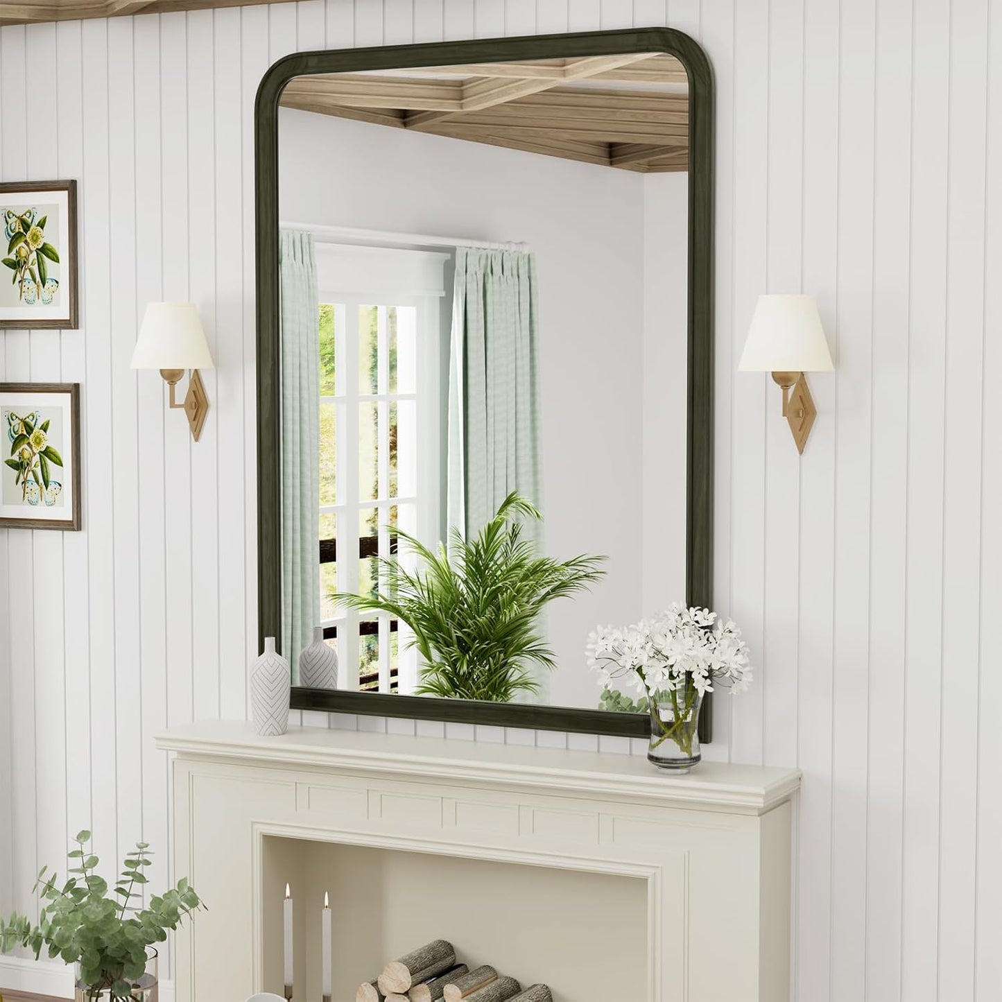 WallBeyond Black Wood Bathroom Mirrors for Wall Mounted, 30" x 40" Rustic Wood Frame Wall Mirrors Decorative for Living Room or Bedroom Vanity Mirror (Horizontal/Vertical Black)