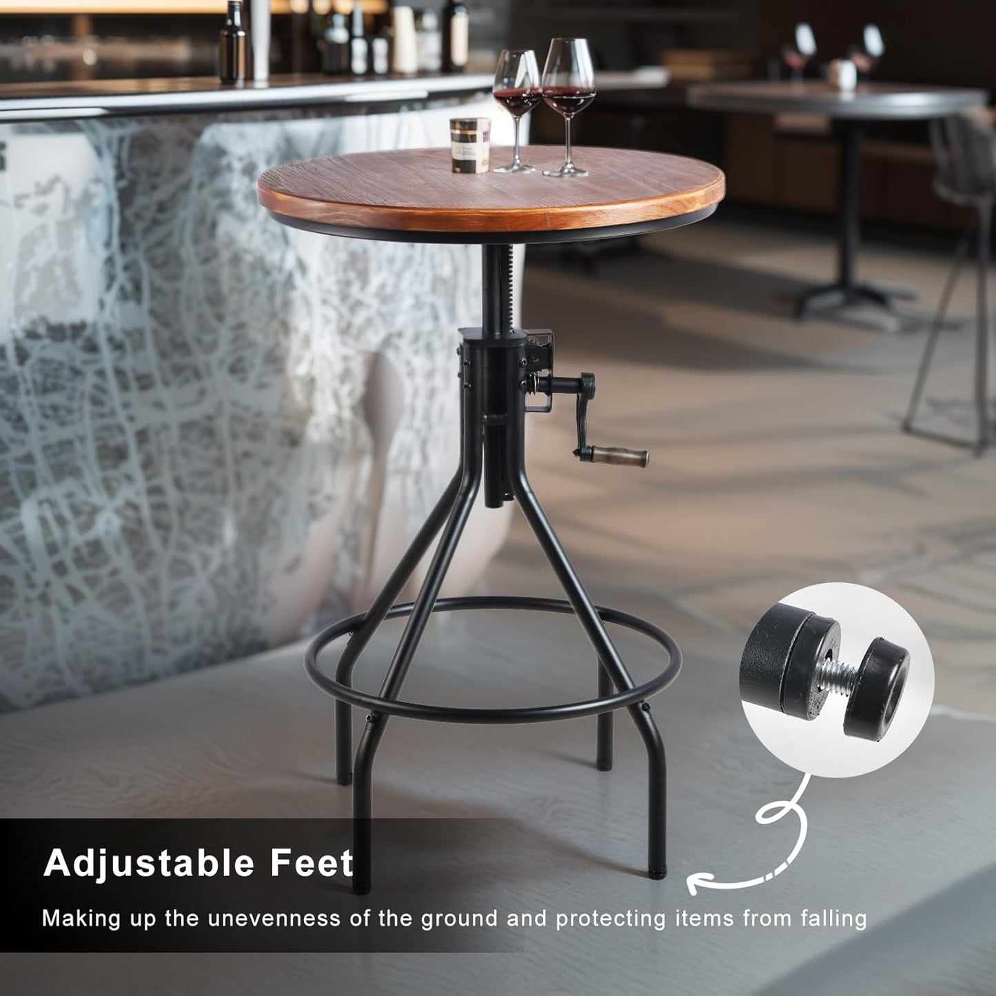 Diwhy Industrial Design Bar Table Height Adjustable with Handle Kitchen Dining Coffee Bistro Pub Table Black