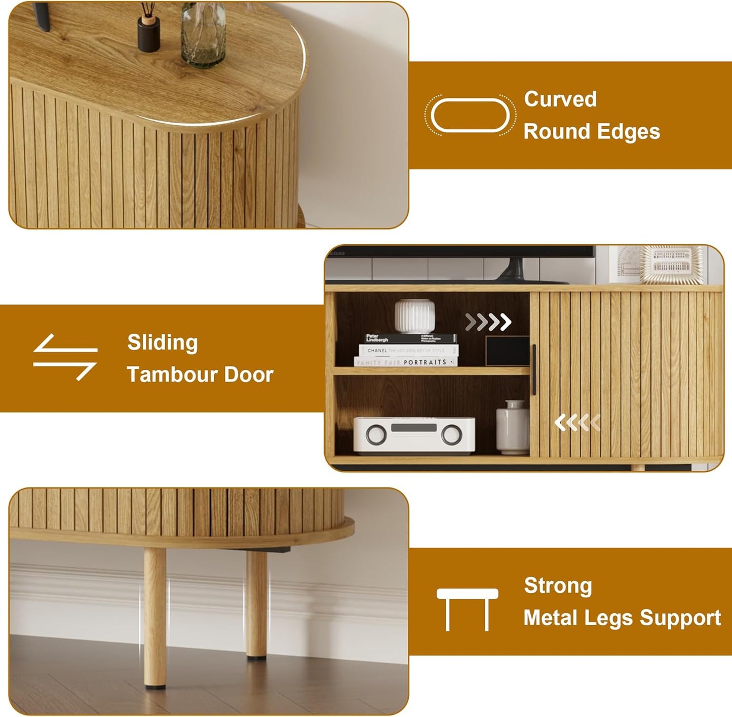70.1" TV Stand, Modern TV Console Table with Storage Compartment and Sliding Door, Gaming Entertainment Center with Cabinet for Living Room, Bedroom, Office, Oak