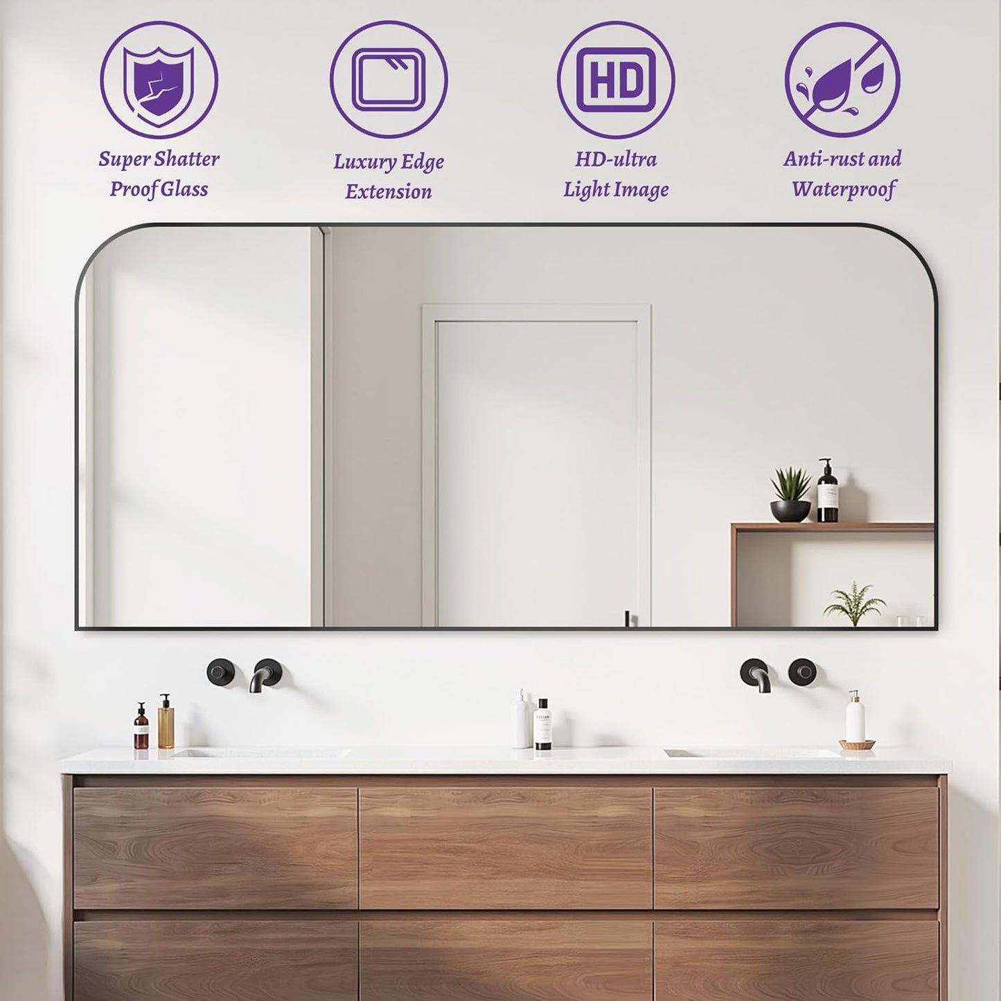 Bathroom Mirror, Wall Mirrors, Black Metal Framed Wall-Mounted Mirrors, Bathroom Vanity Mirror for Over Sink, Living Room, Bedroom, Entryway, 72x32 Inch, Black