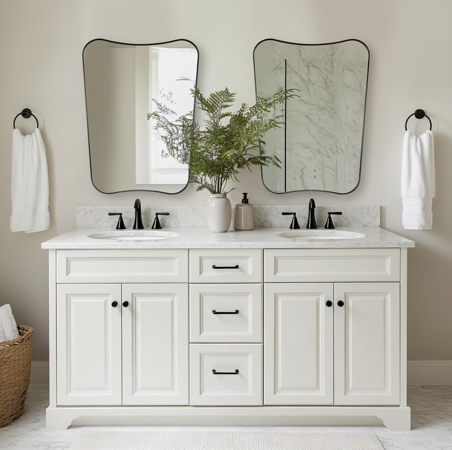 ANDY STAR Matte Black Bathroom Mirror, 24x32 Inch Asymmetrical Wall Mirror, Premium Stainless Steel Framed Mirror with Sophisticated Design, Ideal for Home Decor