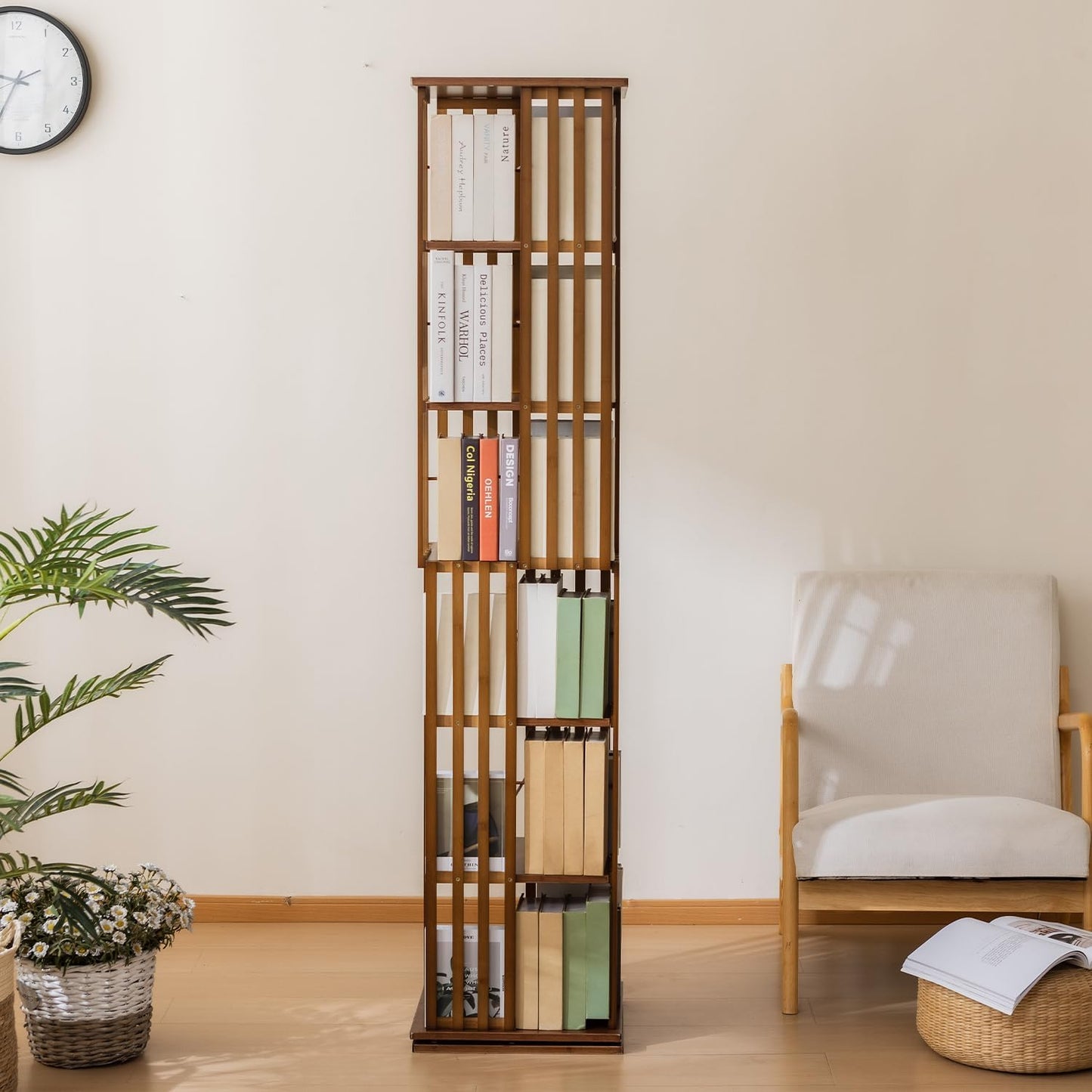 6 Tier Book Shelf,Modern Bookshelves Organizer,Walnut