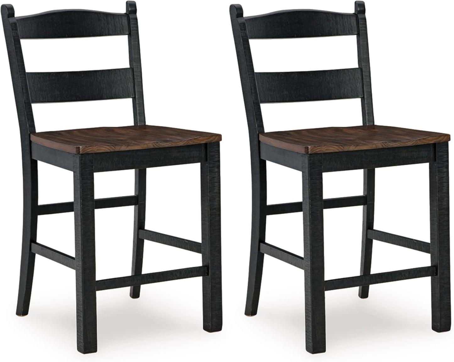 Signature Design by Ashley Valebeck Rustic 24” Counter Height Bar Stool with Contoured Seat, Set of 2, Black & Dark Brown