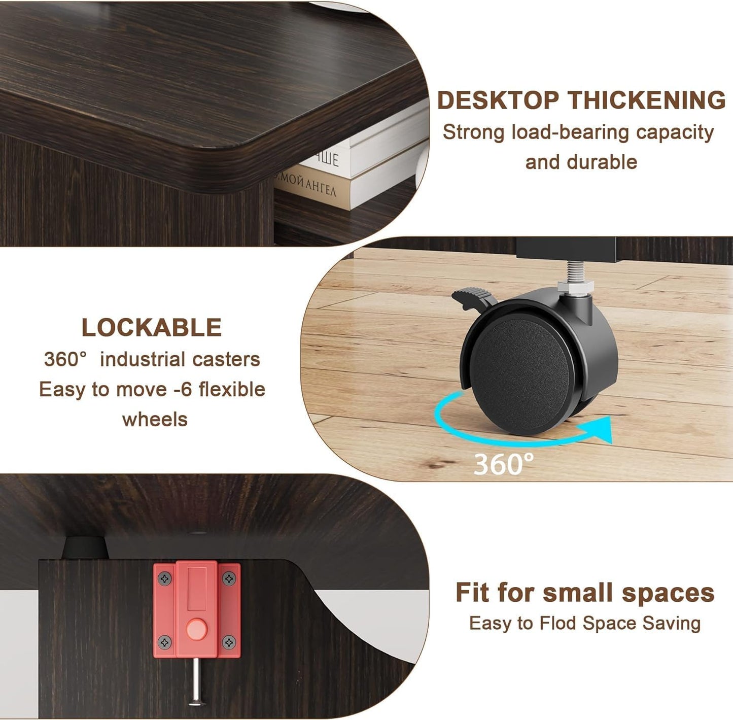 IDEALHOUSE Folding Dining Table, Drop Leaf Dining Table with 6 Wheels and 2-Layer Storage Shelf, Space Saving Dining Table for Small Spaces (Dark Walnut, 50.1" D x 31.4" W x 29.5" H)