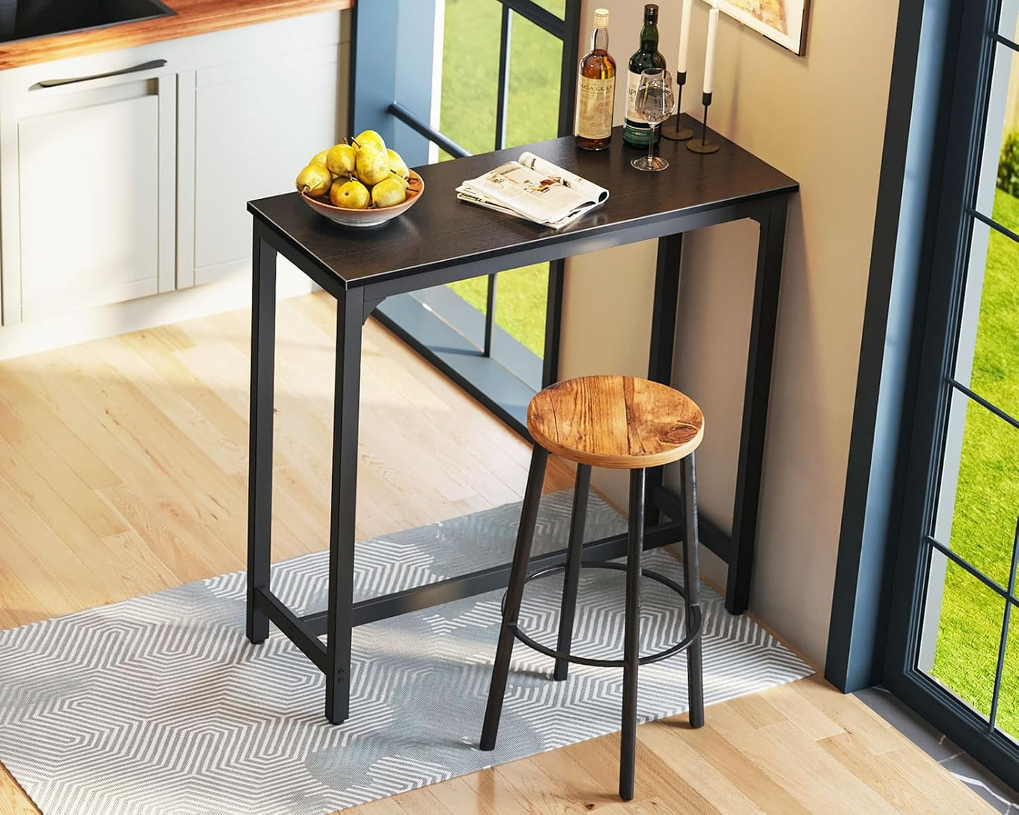 ODK 39 inch Bar Table, Bar Height Pub Table, Counter Height Bar Table, Rectangular High Top Kitchen & Dining Counter Tables with Sturdy Legs & Easy-to-Clean Top, Indoor use, Black
