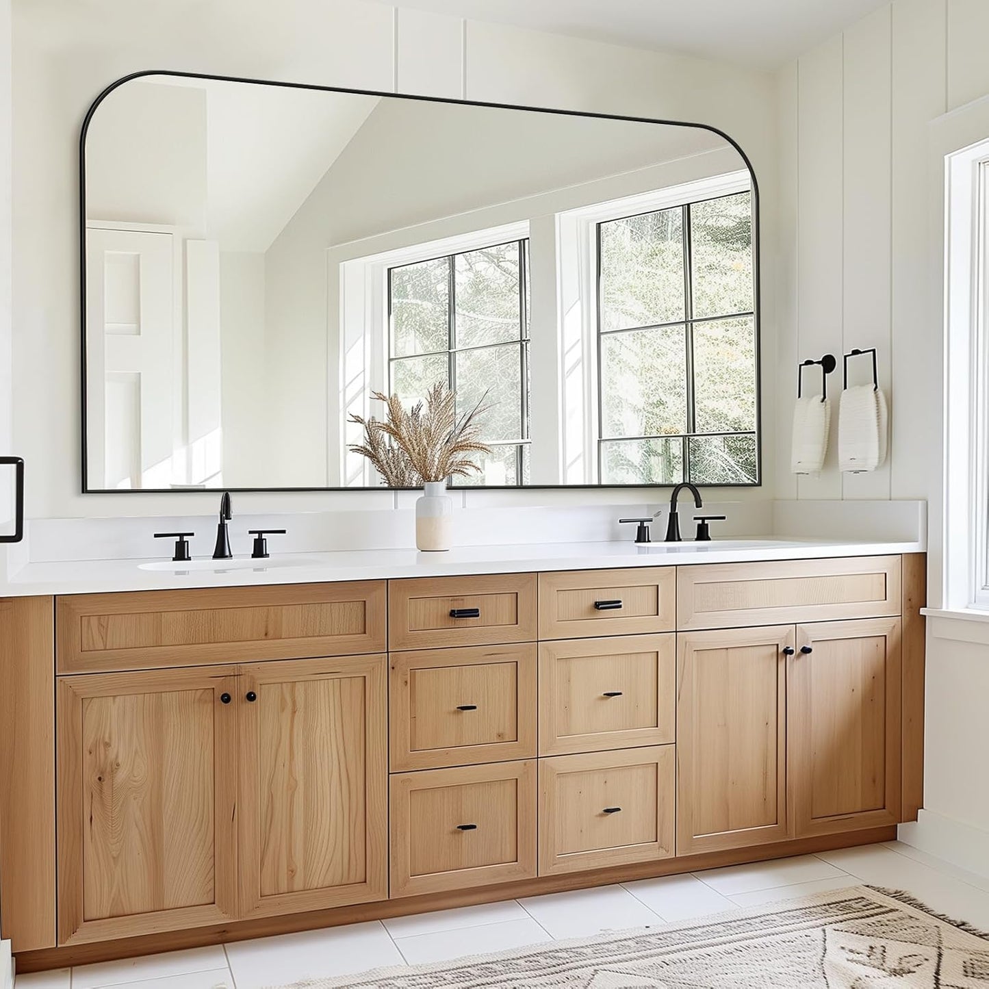 Bathroom Mirror, Wall Mirrors, Black Metal Framed Wall-Mounted Mirrors, Bathroom Vanity Mirror for Over Sink, Living Room, Bedroom, Entryway, 60x30 Inch, Black